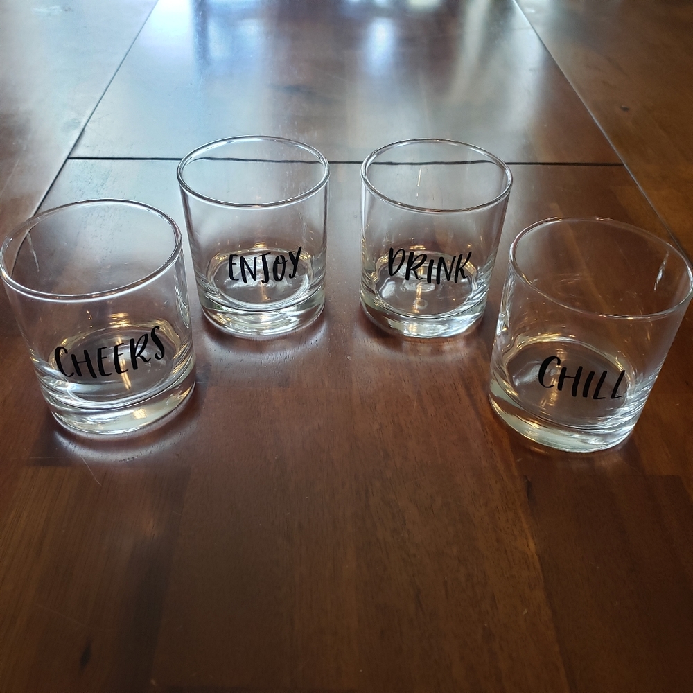 Set of 4 Rocks Glasses Chill Cheers Drink Enjoy